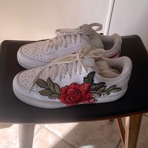 🌹 Nike Air Force 1 red Rose Low Flower Floral White Custom Shoes Mens Womens